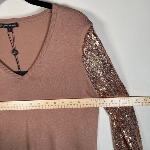 NWT ADRIANNA PAPELL Antique Rose Long Sequin Sleeve V-neck Pullover Sweater Sz S - Picture 5 of 16
